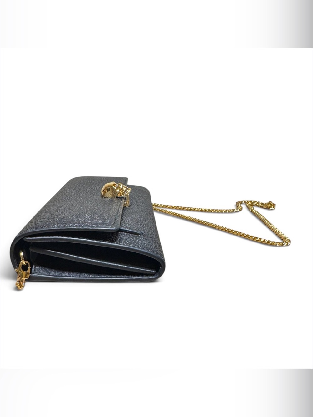 ALEXANDER MCQUEEN Black Pebbled Leather Wallet On Chain Crossbody Bag